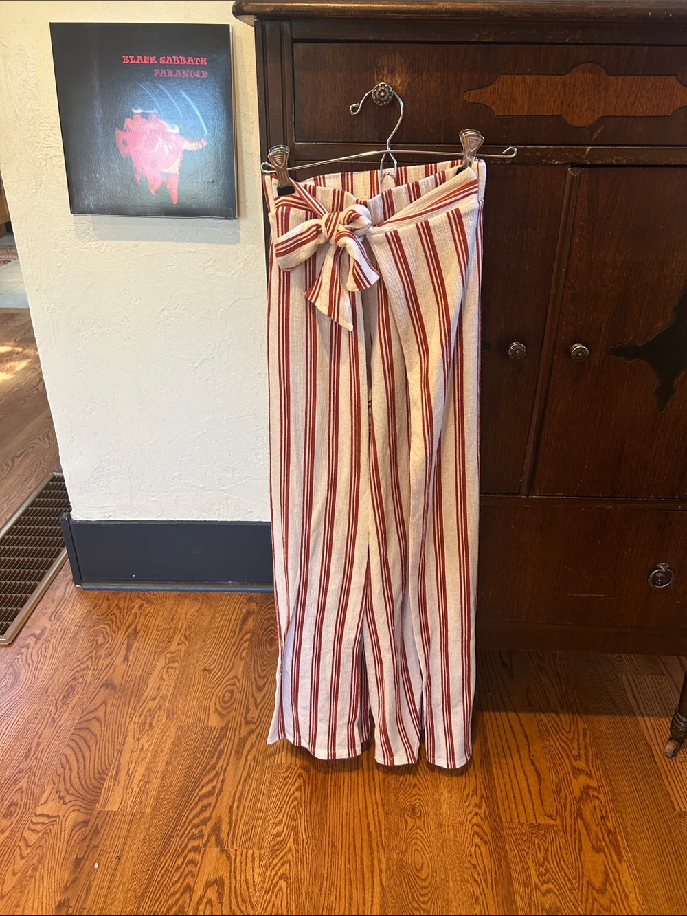 Rewash Cream & Red Striped Tie-Waist Wide-Leg Pants
